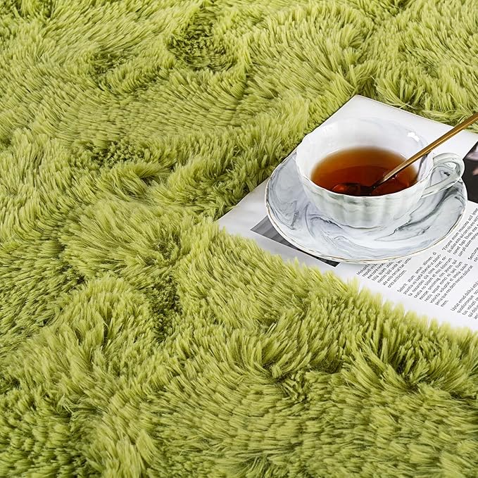 Ompaa Fluffy Runner Rugs, 2x6 Feet Grass Green, Super Soft Shaggy Carpet Fuzzy Long Fur Rug for Bedroom Living Room Dorm, Plush Kids Playroom Baby Girls Nursery Decor Mats