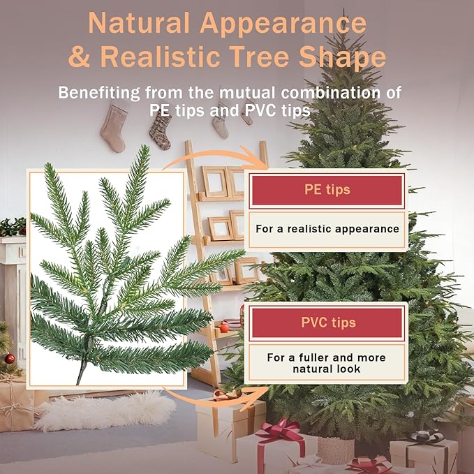 4ft Prelit Artificial Christmas Tree with 907 PE PVC Tips, Premium Pre-Lit Holiday Xmas Tree with 150 UL Incandescent Lights, Metal Hinges & Foldable Base for Home Office Party, Green