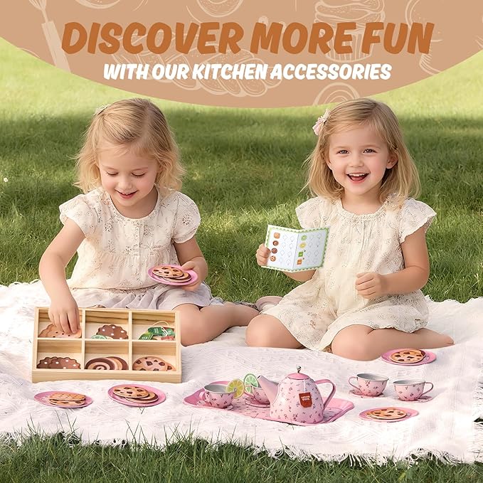 Kids Tea Party Set for Little Girl, Tea Sets for Toddler Pretend Play Food Kitchen Toy Accessories Gift for 3 4 5 6 Years Old Girls Boys (Pink)