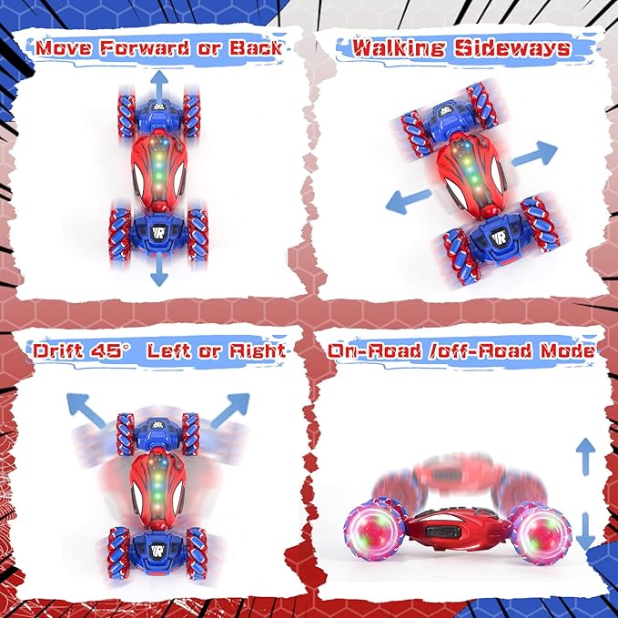 Spider Remote Control Car, Gesture Sensing Stunt Car, Spider Toys Gifts for Boys 4-6 6-8 8-12 Year Old, 2.4GHz 4WD Drift Hand Controlled Twist Cars, Off-Road 360° Rotating Cars with Lights Spray Music