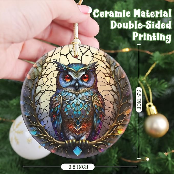 3.5 Inch Ceramic Owl Christmas Ornament - Hanging Owl Decor for Christmas Tree, Gifts & Holiday Presents