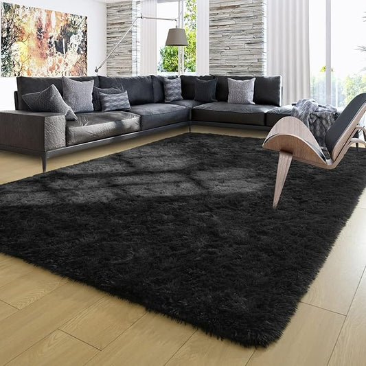Ompaa Fluffy Rug, Super Soft Fuzzy Area Rugs for Bedroom Living Room - 6' x 9' Large Plush Furry Shag Rug - Kids Playroom Nursery Classroom Dining Room Decor Floor Carpet, Black
