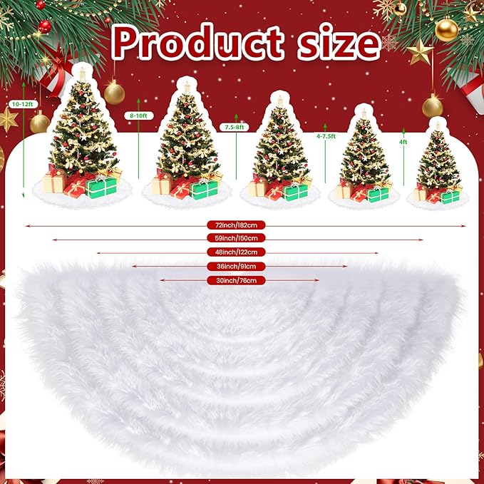 iMucci Christmas Tree Skirt 2025 Update 36 inch Wool Fur White Tree Skirt Small Snowy White Plush Velvet Tree Skirt Party Christmas Tree Decoration
