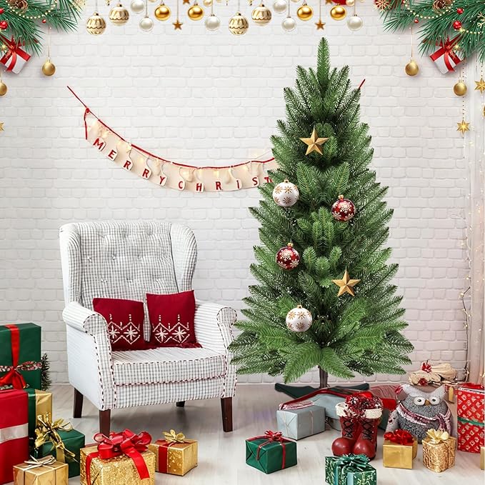 3FT Artificial Small Christmas Tree, Premium PE Tips, Easy Assembly Metal Hinges & Foldable Base, Mini Christmas Tree for Tabletop, Home, Office, Indoor and Outdoor Decor, Christmas Decoration