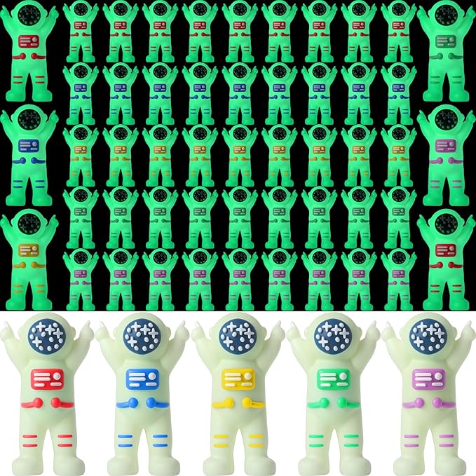 100 Pcs Mini Astronaut Figurines Glow in The Dark Miniature Astronaut Tiny Spaceman Toys for Space Party Piñata Cake Topper Kids School Classroom Prize Gift Hide and Seek (Full Body Glow)