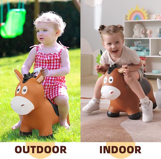 ZOOJOY Bouncy Horse Hopping Toys, Inflatable Animal Horse Toys for Toddlers 1-3, Outdoor Indoor Bounce and Ride On Bouncer for Boys Girls, Birthday Gifts for 18 Months 2 3 4 5 6 Year Old with Pump