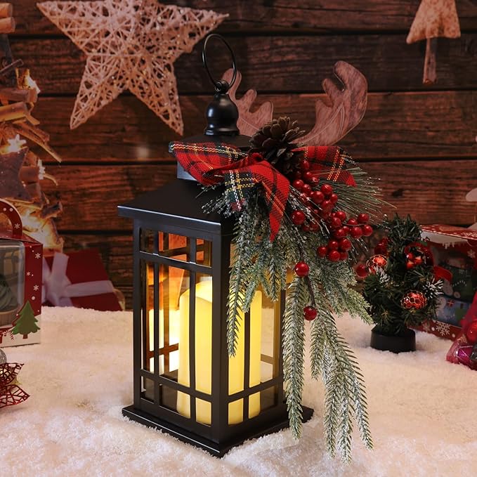 Christmas Decorations Outdoor Hanging Lanterns Holiday Decorative Lantern LED Candle Lantern Decorative Indoor & Outdoor, Christmas Decorations for Patio Front Porch Table Decor,Christmas Gifts