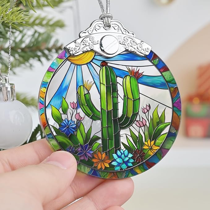 2025 Cactus Ornaments for Christmas Tree - Christmas Ornaments, Stained Glass, Plant Lover Decor - Gift Idea for Friends