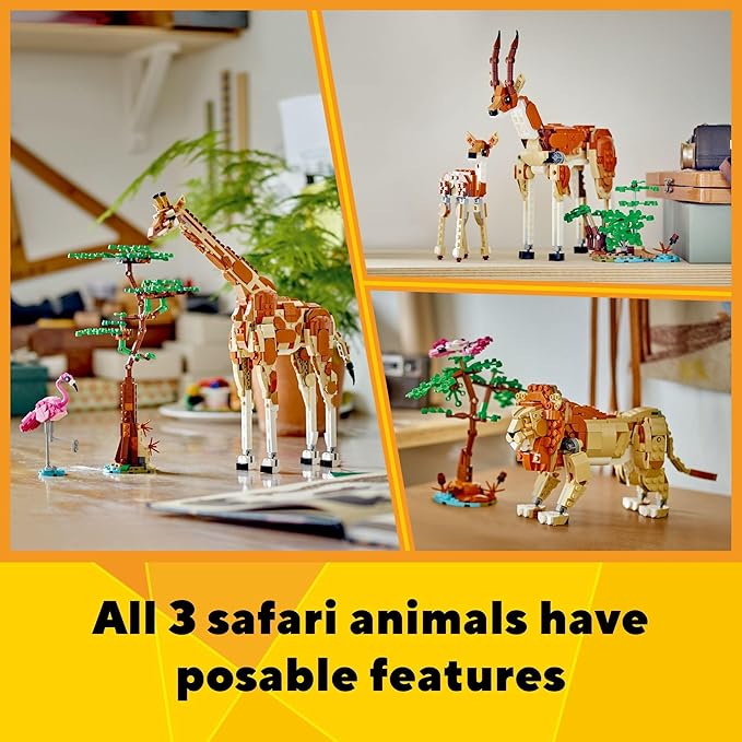LEGO Creator 3 in 1 Wild Safari Animals, Rebuilds into 3 Different Safari Animal Figures - Giraffe Toy, Gazelle Toy or Lion Toy, Nature Toy, Building Set for Kids Ages 9 Years Old and Up, 31150
