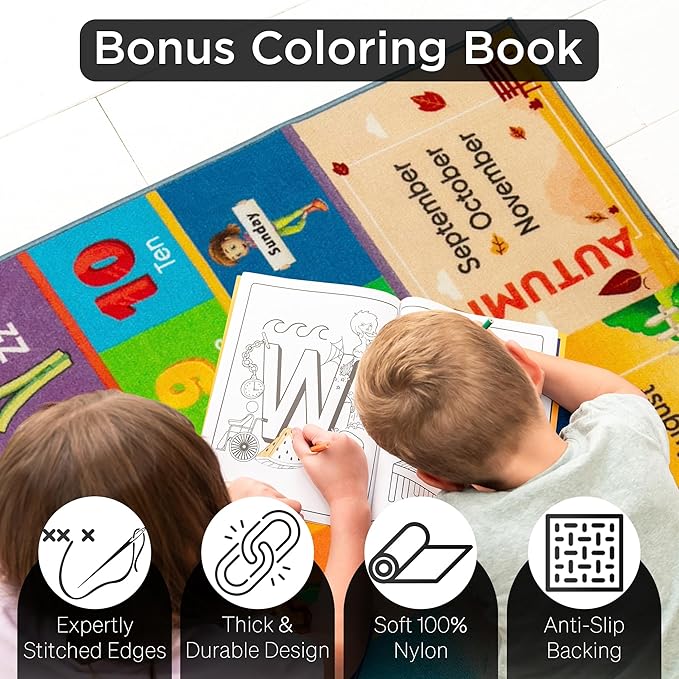 ABC Rug - Educational Rug for Kids, Classroom & Playroom, Durable & Washable, 33 sq ft, Red, Letter Print, Rectangular, Non Slip, Parent (6.5 FT X 5 FT)