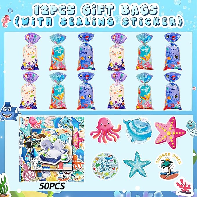 110Pcs Under the Sea Party Favors, Ocean Party Favors, Cute Sea Animal Party Supplies, Ocean Themed Gifts Pinata for Birthday Party Ocean Themed Classroom Rewards