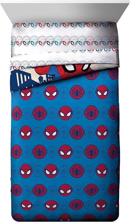 Jay Franco Marvel Super Hero Adventures Go Spidey 4 Piece Toddler Bed Set – Super Soft Microfiber Bed Set Includes Toddler Size Comforter & Sheet Set - Bedding Features Spiderman