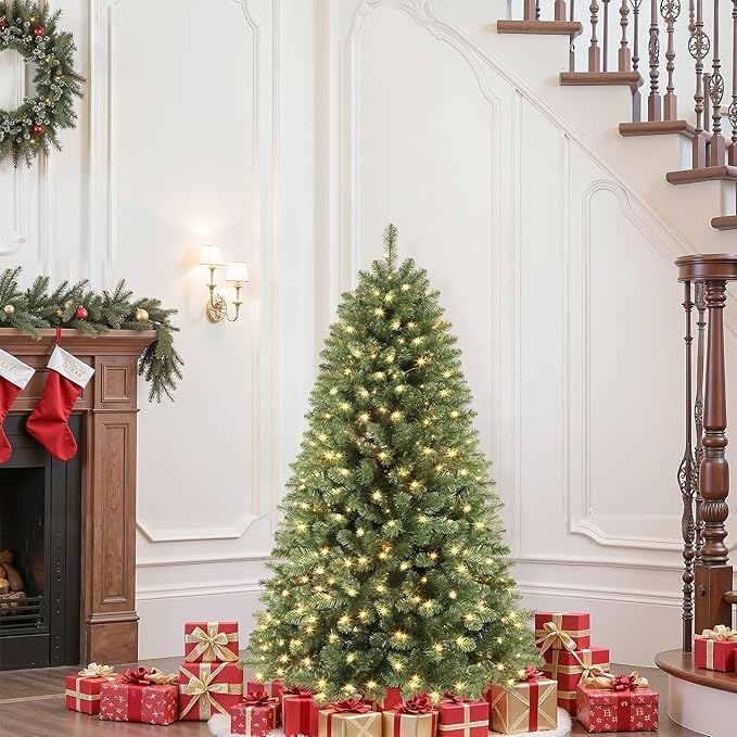 SHareconn 4ft Prelit Premium Artificial Classic Spruce Christmas Tree, 120 Warm White & Color LED Changing Lights, 382 Branch Tips, Perfect Choice for Xmas Decoration,4 FT