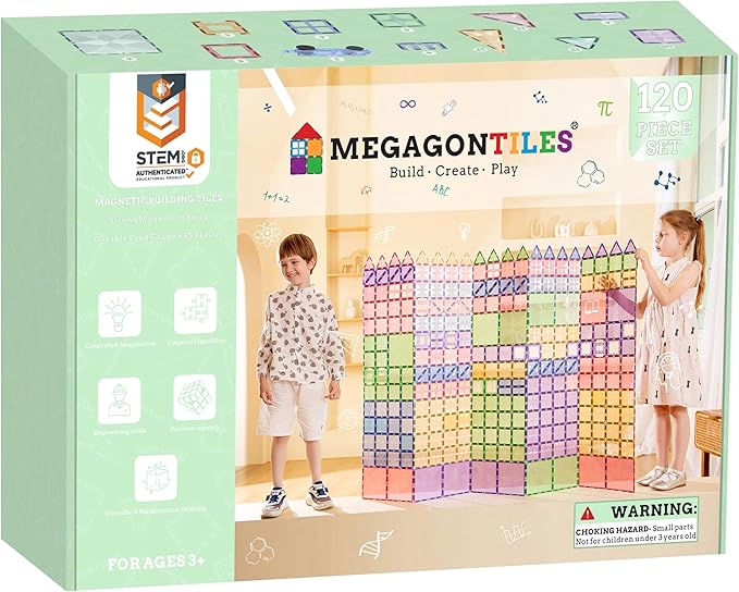 120PCS Premium MagneticTiles, Magnet Tiles, STEM AUTHENTICATED, Magnetic Blocks, Magnet Tiles, Magnetic Building Blocks, Magnets for Kids, MagneticTile Toy Boys Girls Age 3 4 5 6 7 8