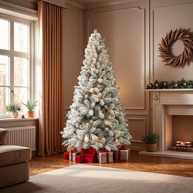 CHILLSUN Pre-Lit Artificial Christmas Tree with Lights 6ft, Holiday Party Decorations Indoor with 874 Branch Tips and 250 Warm Lightsm, Easy Assembly, Metal Reinforced Base