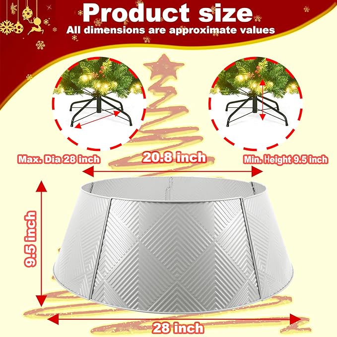 Metal Christmas Tree Collar 28 inch,Voumsil Christmas Tree Ring Collar Stand Cover Real Artificial Trees Indoor Outdoor Decoration