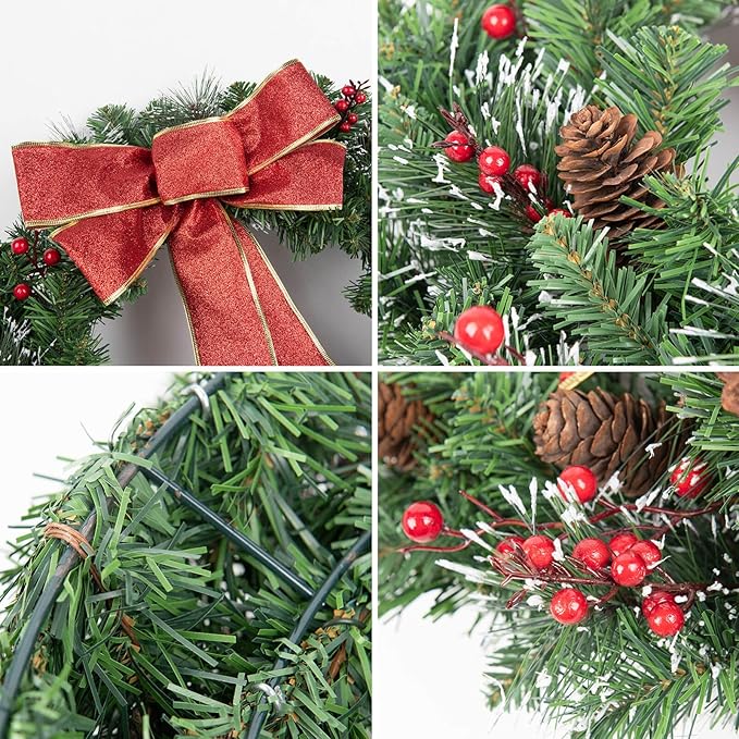 Christmas Wreath Front Door Wreath - 24 Inch Outdoor Christmas Wreath Large Winter Wreath Holiday Xmas Christmas Decoration DiliComing