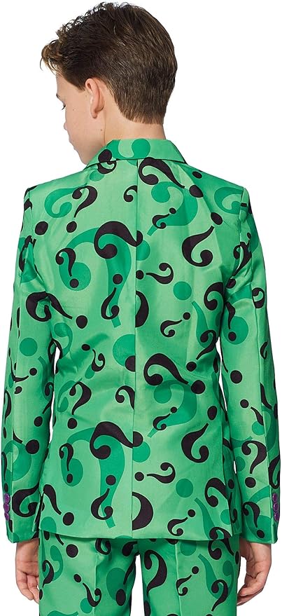 SUITMEISTER Boys Halloween Riddler Suit Costume Cosplay Party Kids Slim Fit Blazer Jacket, Pants & Tie in Green