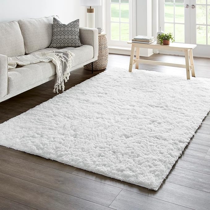 Ophanie 6x9 White Rugs for Living Room, Large Fluffy Shag Fuzzy Plush Soft Living Room Area Rugs, Floor Shaggy Carpets for Bedroom, Carpet for Kids Boys Girls Dorm Nursery Home Decor Aesthetic