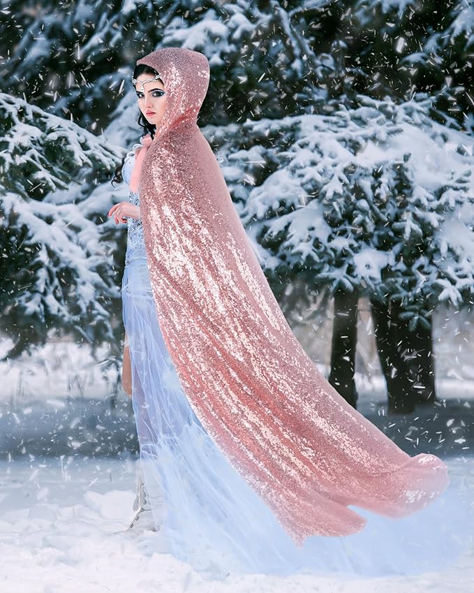 Suhine Halloween Sequins Women Princess Hooded Cape Costume Shiny Fairy Mermaid Cloaks for Cosplay Party God Christmas