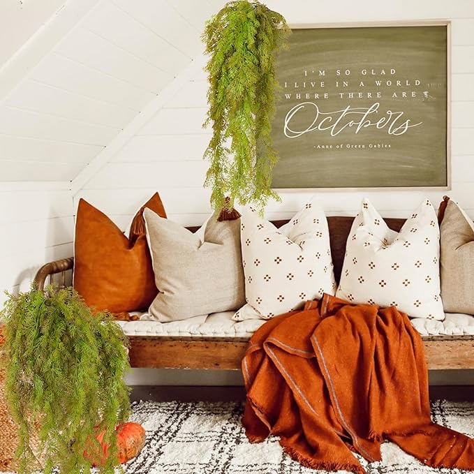 RECUTMS Christmas Artificial Plants Ferns Fake Vines Hanging Ivy Decor Plastic Greenery for Wall Indoor Outdoor Baskets Wedding Garland Pack of 3 (Autumn)