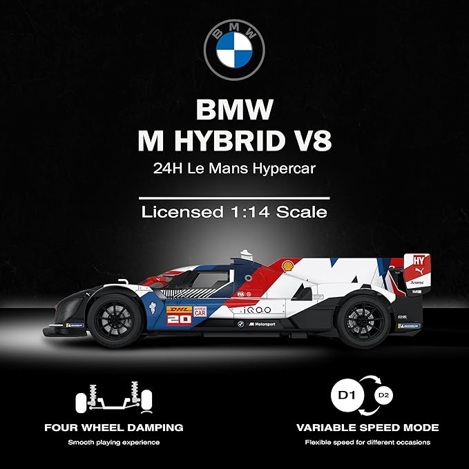 Voltz Toys 1/14 Scale Le Mans RC Car Licensed Le Mans Series Remote Control Toy Car Model for Kids and Adults with Open Doors and Lights Gift for Kids and Adult (BMW M Hybrid V8 LMDH)