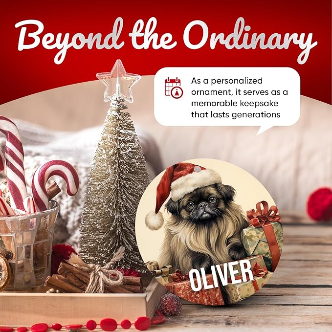 Pekingese Personalized Dog Ornament - Pet Ornament for Christmas Tree - 3" Round Ceramic - Printed in USA - Choose from 200 Breeds - Dog Mom & Dad - Xmas Decoration DOG0157