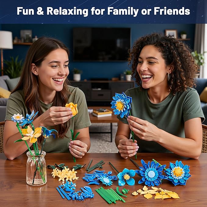 Starry Blooms Flowers Bouquet Building Set for Adults, Artificial Flower Compatible with Lego Botanical Collection, Gift for Christmas Thanksgiving Mother's Valentine's Day, Home Office Decor