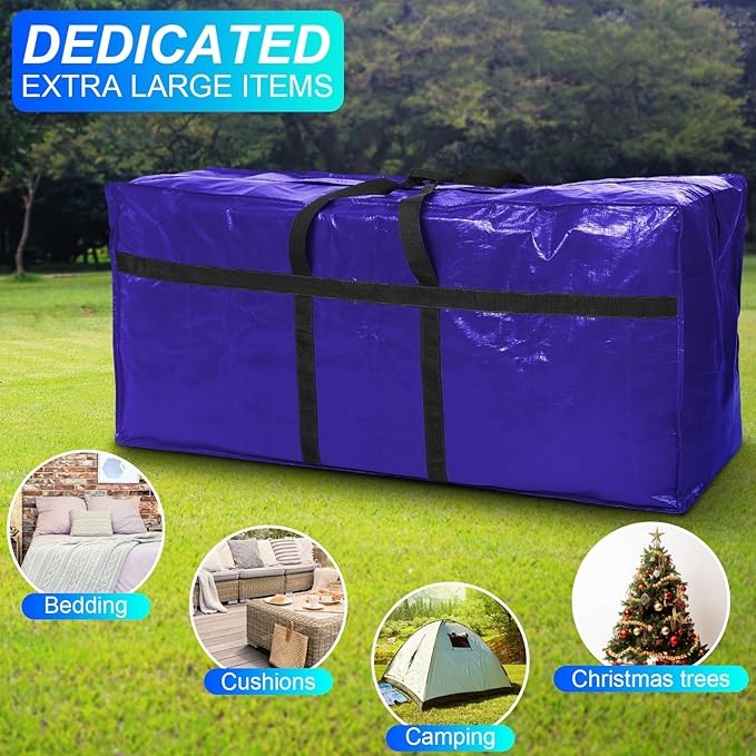 Windyun 4 Pack 57 Gallon Extra Large Storage Bags XXL Moving Bag with Zipper Handle Heavy Duty Jumbo Big Tote Box for Halloween Skeleton 4-12 Feet Christmas Tree Storage College Dorm Cloth (Navy Blue)