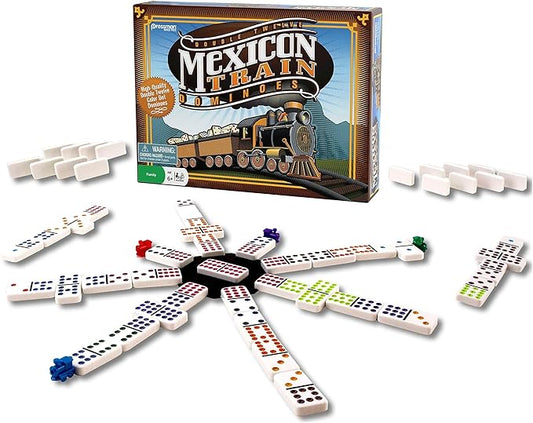 Mexican Train Dominoes - Beautiful Color Dot Double 12 Dominoes Set - Includes Train Markers and Hub by Pressman Multi Color, 5"