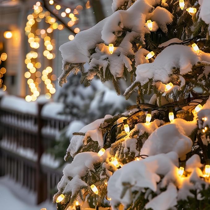 Minetom C9 LED Commercial Outdoor Christmas Lights – 150 FT Heavy Duty Christmas String Lights, Waterproof Connectable UL Certified Warm White C9 Lights for Indoor Roofline Xmas Decor