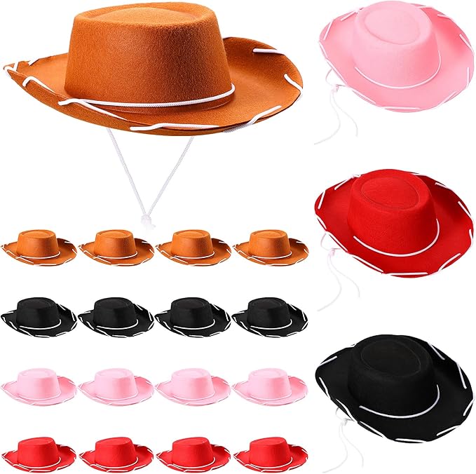 20 Pcs Children's Cowboy Hats Kids Party Cowboy Cowgirl Felt Hats for Western Halloween Birthday Costume(Brown, Black, Red, Pink)