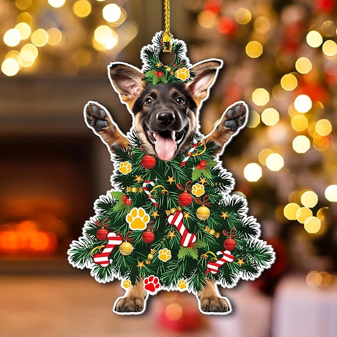 2025 German Shepherd Dog Christmas Ornament - Adorable Dog Dressed as a Christmas Tree - Fun and Festive Acrylic Decoration