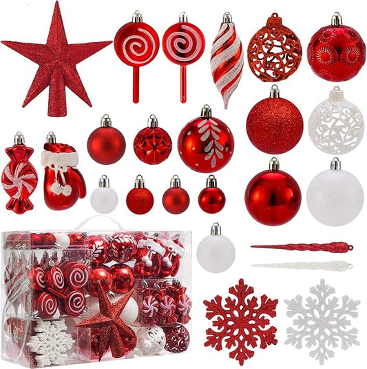 Shatterproof Christmas Ball Ornaments Set, 130 Pack Christmas Tree Decorations, Assorted Hanging Christmas Balls Bulk for Holiday Indoor Outdoor Xmas Party Decor (130 Red)