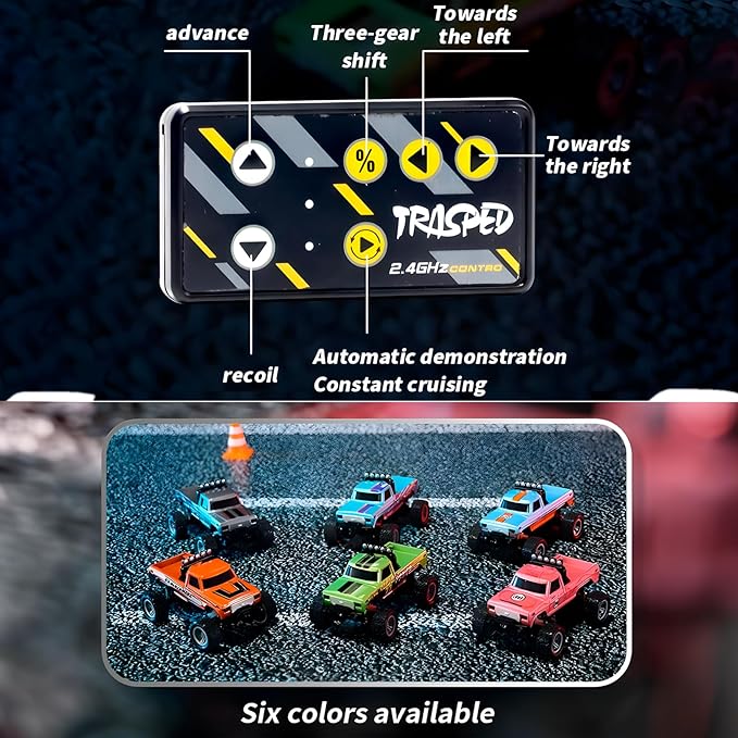Mini Rc Truck, 1:64 Scale Monster Truck Remote Control Car with Lights, 2.4Ghz Remote Control, Speed/Steering Adjustable (Blue-A)