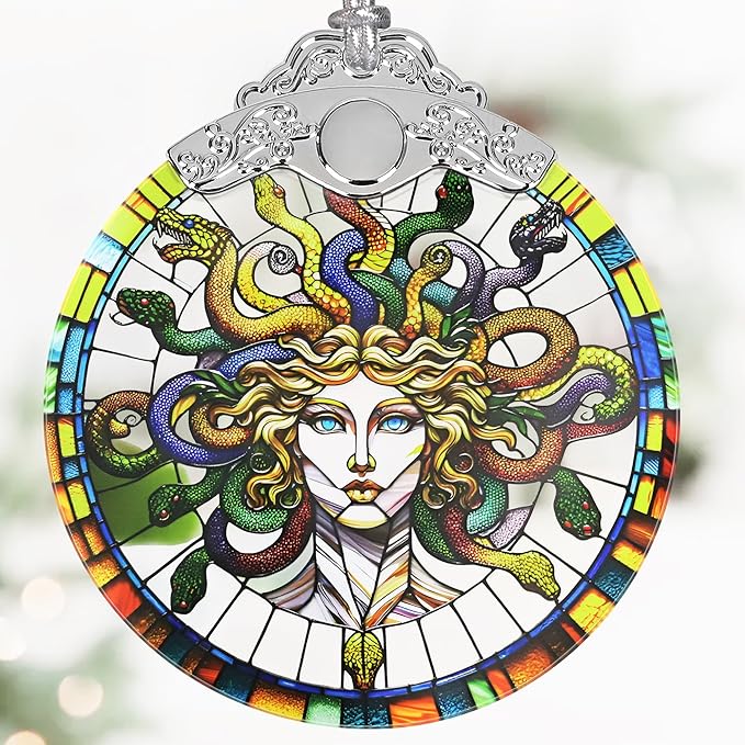 Medusa Christmas Ornaments, 3" Stained Glass Christmas Decor, Christmas Tree Ornaments, Gifts for Women, Unique Gift Idea, Perfect for Holiday Party, Tree, Window, Home Decor