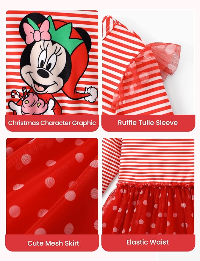 Disney Princess Frozen Minnie Mouse Dress Girls Sparkle Ruffle Tulle Tutu Birthday Party Fall Outfits Clothes Baby to Toddler