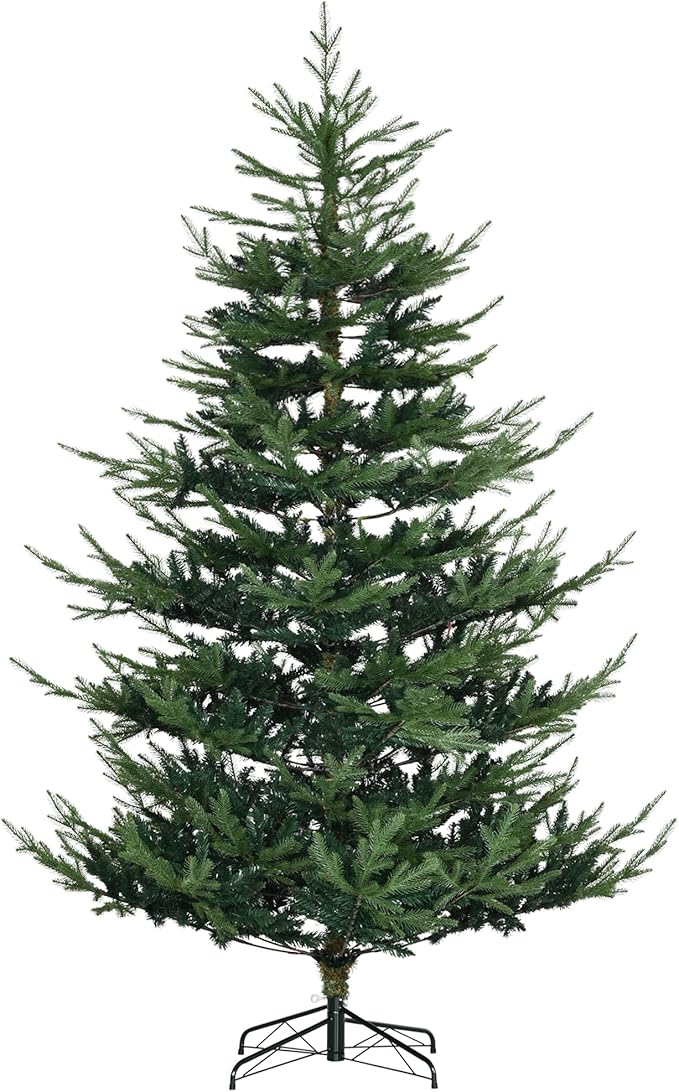 HOMCOM 7.5 Foot Artificial Christmas Tree, Nordic Pine Hinged Xmas Tree with 1218 Realistic Branches, Wide Steel Base, Auto Open, Green