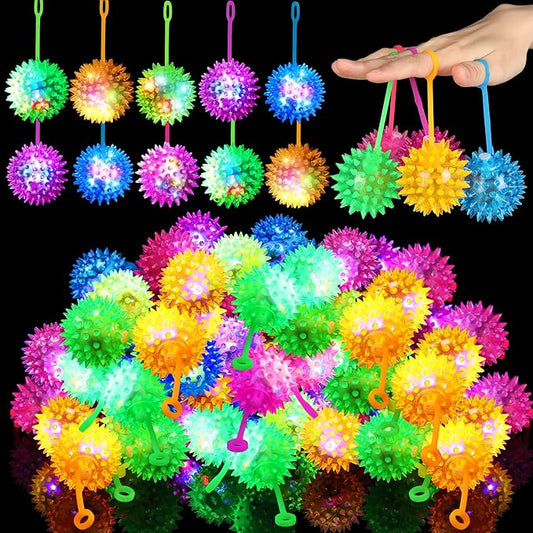 Sotiff 200 Pcs Light up Ball Spiky LED Bouncy Ball Flashing Squeaky Multicolor Puffer Toy Rubber Sensory Toy Carnival Prizes Bulk Party Favors for Teens, Adults, Children