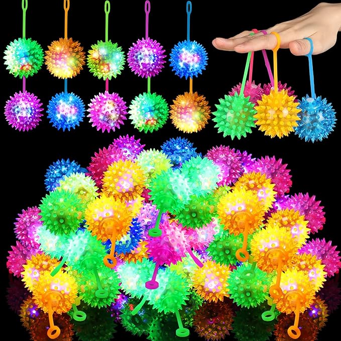 Sotiff 300 Pcs Light up Ball Spiky LED Bouncy Ball Flashing Squeaky Multicolor Puffer Toy Rubber Sensory Toy Carnival Prizes Bulk Party Favors for Teens, Adults, Children