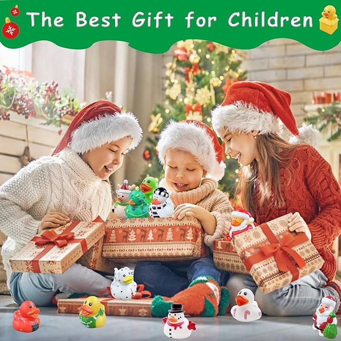 24 Pcs Christmas Rubber Ducks,Baby Bath Toys for Kids,Christmas Party Favors Supplies,Goodie Bags Fillers Stuffers for Christmas Decor,Baby Showers,Birthday Gifts(Christmas)