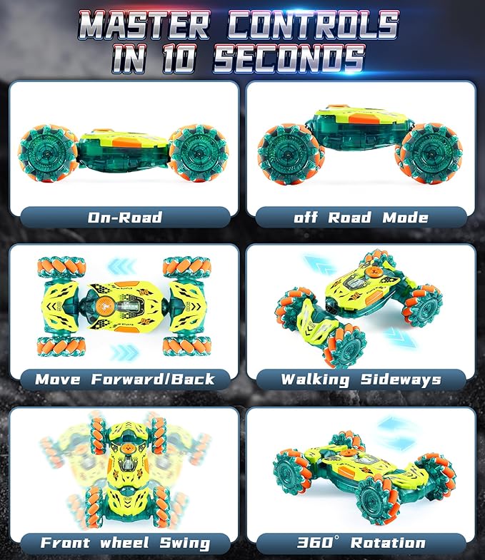 A ALPHA Gesture Remote Control Car, RC Stunt Car with 360° Flips 2.4GHz 4WD Remote Control Toy with Lights Music Birthday Xmas Gift for Boys 5 6 7 8-12 Year Old