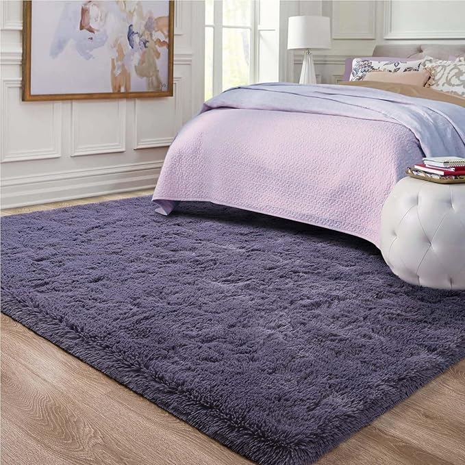 Ompaa Fluffy Area Rugs, Super Soft Shaggy Rug Fuzzy Long Fur Carpets for Bedroom Living Room Decor, 3 x 5 Feet Gray Purple