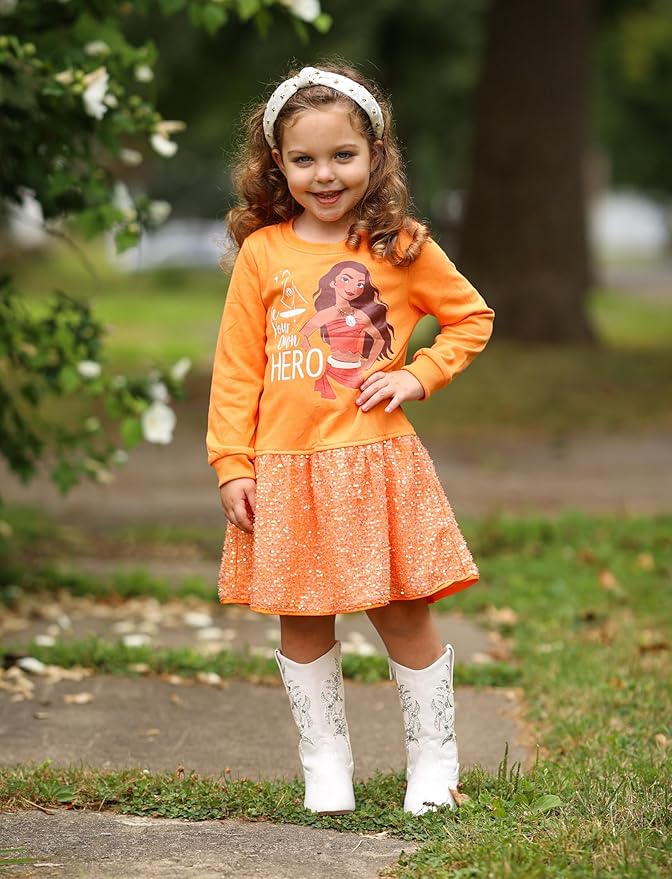 Disney Stitch Minnie Elsa Princess Sweatshirt Dress Toddler Girl Sequin Long Sleeve Pullover Clothes Fall Outfit 2-9 Years