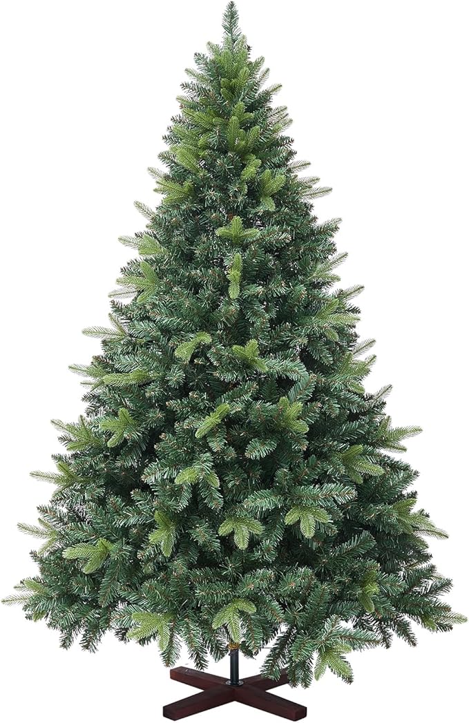 6ft Artificial Christmas Tree, 1152 Realistic Branch Tips, Easy Assembly Hinged Design, Includes Base