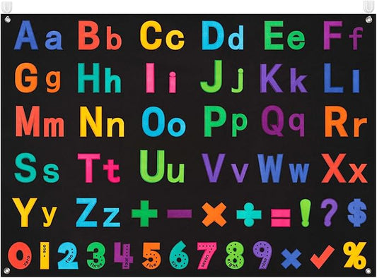 WATINC 151Pcs Alphabets Letters Numbers Felt Board Story Preschool Set Colorful ABC Letter Upper Lower Case Math Symbols Large Wall Storyboard Early Learning Play Kit for Toddlers Kids 41 x 30 Inch