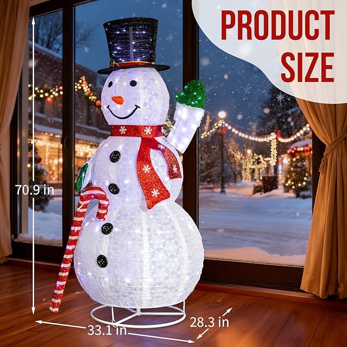 Snowman Outdoor Christmas Decorations with 120 LED Lights, 4ft Lighted Snowman with Metal Stand, Holiday Ornaments Xmas Decor for Home Porch Patio Yard Party (White with Candy Cane, 5.7 FT)