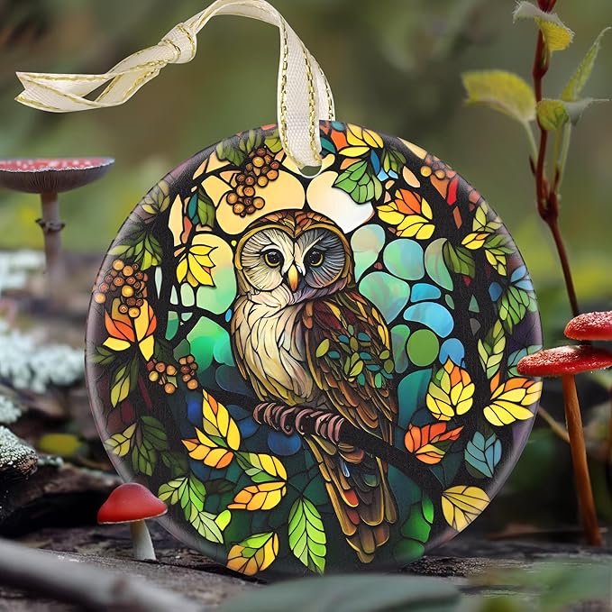 Owl Ceramic Christmas Ornament, 3.5 Inch Hanging Ornament for Christmas Tree, Gifts & Holiday Presents