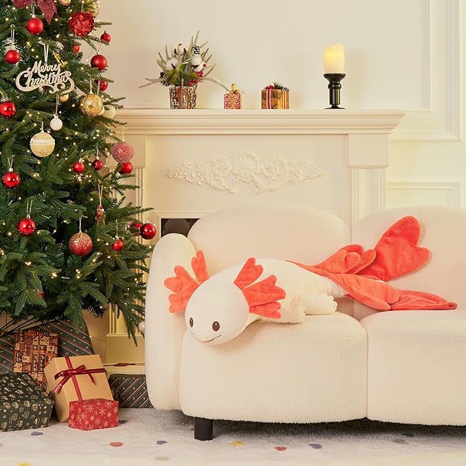 MaoGoLan Large Axolotl Plush Body Pillow, XL Axolotl Stuffed Animal for Kids, 44" Long Salamander Plush Pillow,Christmas Birthday Gifts Pink