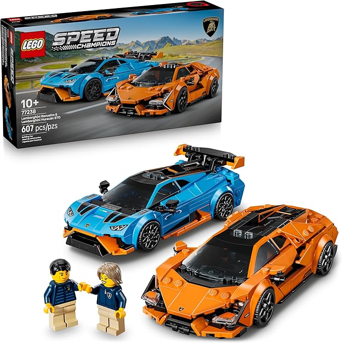 LEGO Speed Champions Lamborghini Revuelto & Huracán STO Car Toys - Building Toy for Pretend Play for Boys & Girls, Ages 10+ - Model Car Kit Display - Gift Idea for Kids - 77238